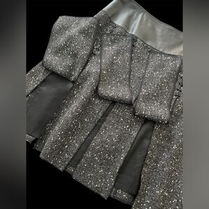 Wool Tweed Skirt with Leather Accents
